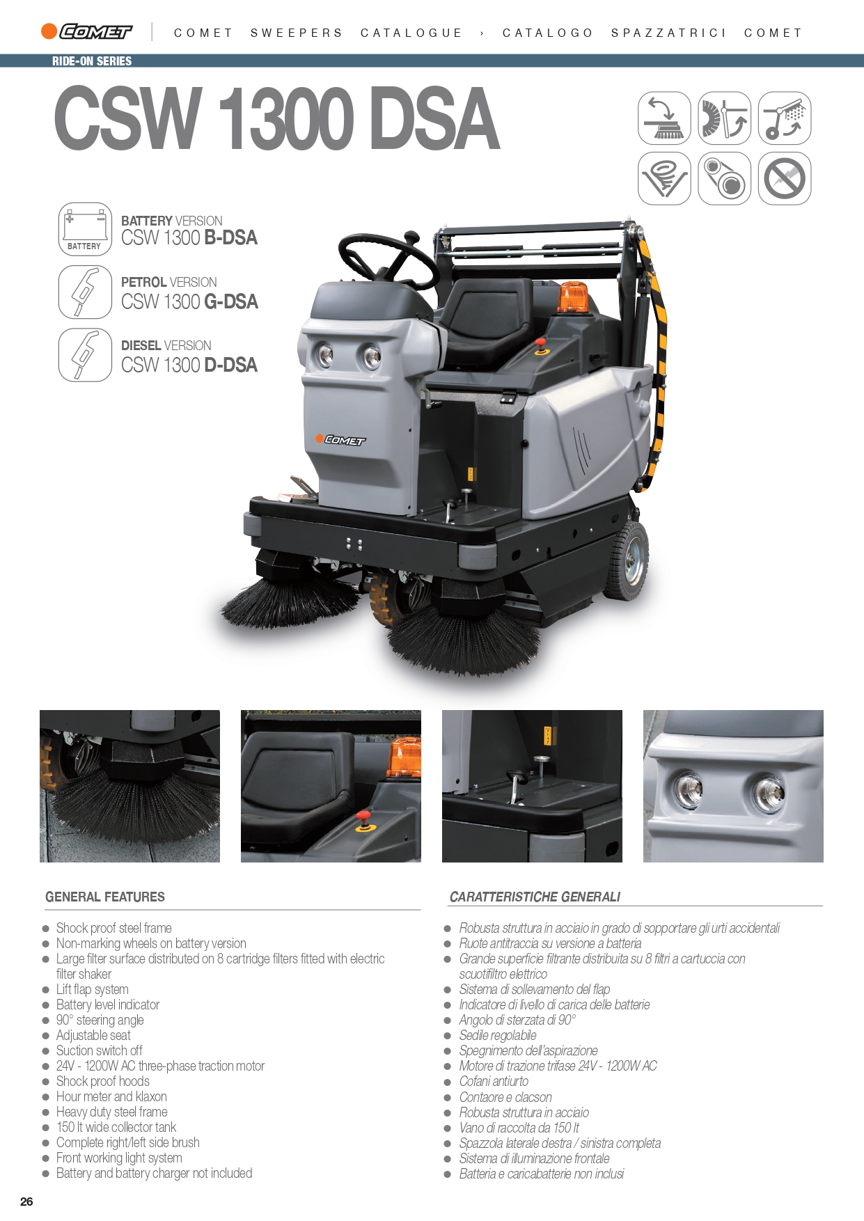 SPAZZATRICE CSW 1300 G DSA A GASOLINA -DESCARGA HIDRAULICA